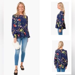 Tuckernuck Pomander Place Place Carlota Peplum Blouse Wildflower Navy Floral XS